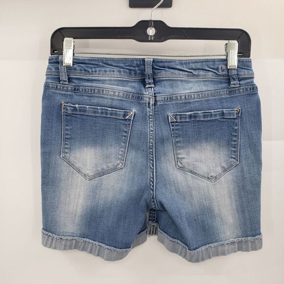 Kensie Mid Rise Jean Shorts Womens Size 4 27 Cuffed Distressed Pockets Stretch - Picture 2 of 10
